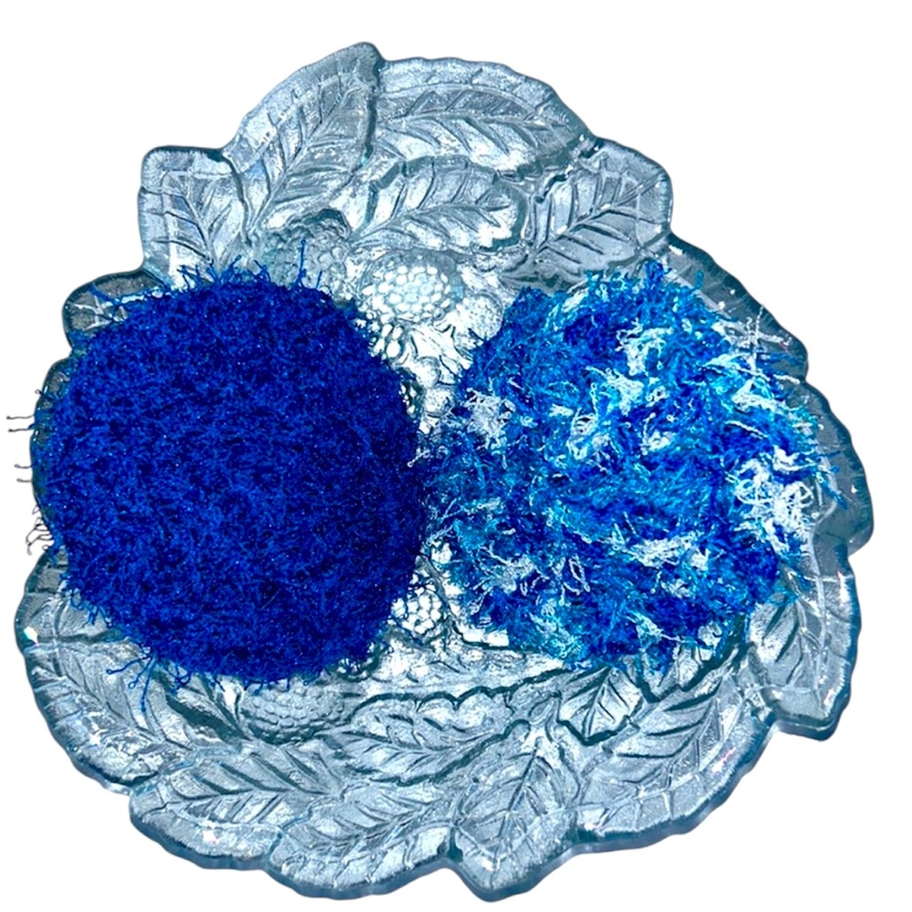 HAND CRAFTED Crochet Colorful Blue Polyester Kitchen or Bathroom Scrubbing Pads - Picture 4 of 7